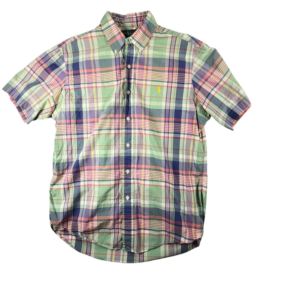 Ralph Lauren Button Down Shirt Mens L Multi-Color Good Custom Fit Plaid Madras‎